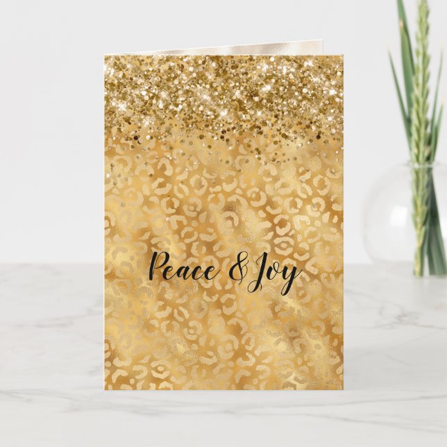 Glam Guld Confetti Glitter Leopard Skriv ut Kort (Framsida)