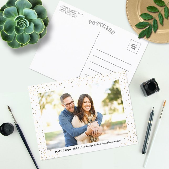 Glam Guld Confetti Gott nytt år Photo Helg Vykort (Skapare uppladdad)