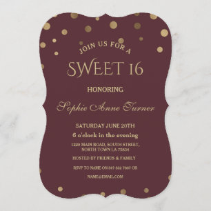Glam Guld Confetti Kärlek Burgundy Sweet sixteen Inbjudningar
