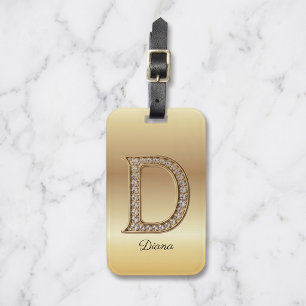 Glam Guld Diamant Monogram Initial Bokstav D Bagagebricka