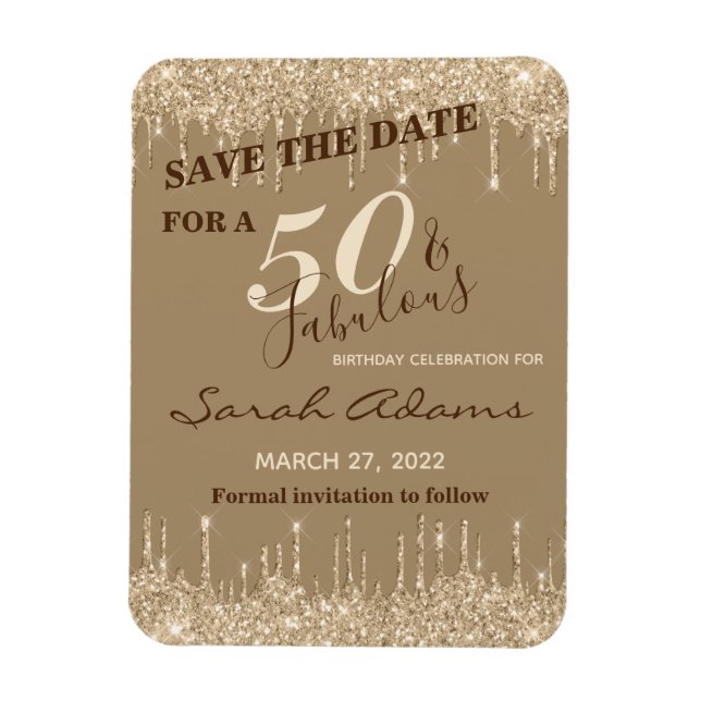 Glam Guld Drips 50 & Fab Birthday Save Date Magnet (Vertikal)