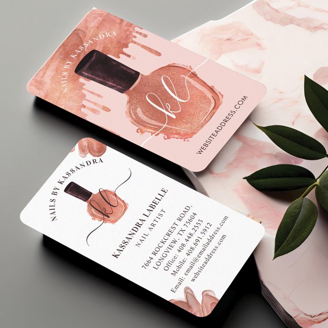 Glam Guld-drivrutiner Nagel polsk Monogram-skript  Visitkort (Glam Gold Drips Nail Polish Bottle Monogram Script Business Card)