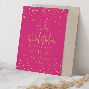 Glam Guld Faux Foil Dots Sweet 16 Party Shock rosa Inbjudningar