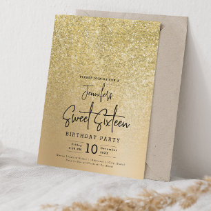 Glam Guld Faux Glitter Gnistra Sweet 16 Party Inbjudningar