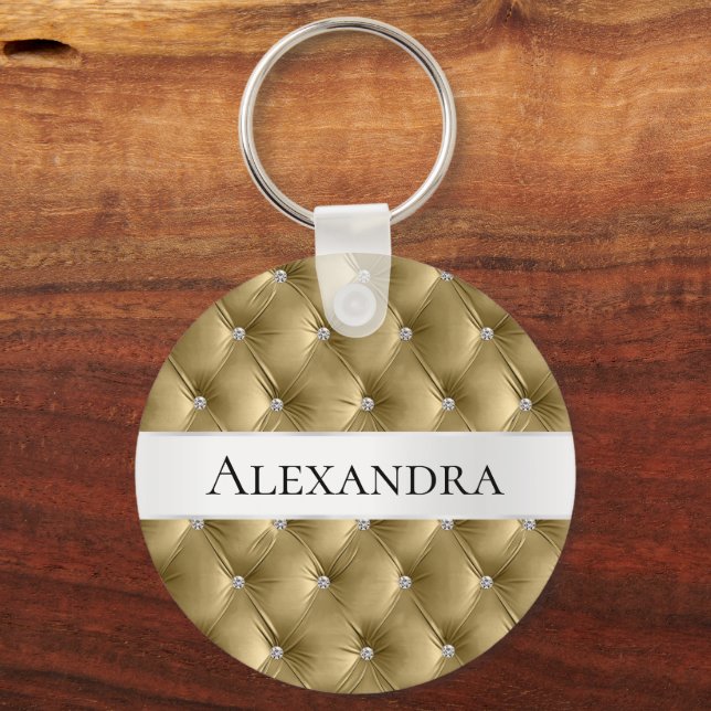 Glam Guld faux Velvet Luxury Namn Nyckelring (Framsida)