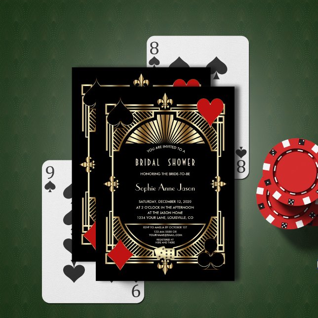 Glam Guld Fleur-de-lis Gatsby Stil Möhippa Inbjudningar (Skapare uppladdad)