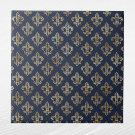 Glam Guld Fleur de Lis Navy Blue Kakelplatta