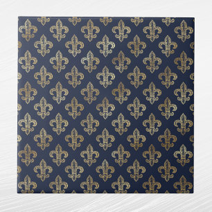 Glam Guld Fleur de Lis Navy Blue Kakelplatta