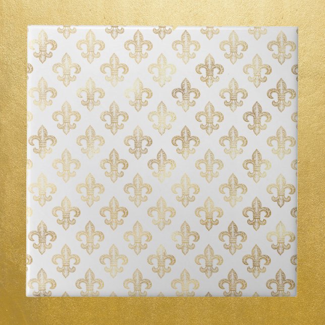 Glam Guld Fleur de Lis White Kakelplatta (Skapare uppladdad)