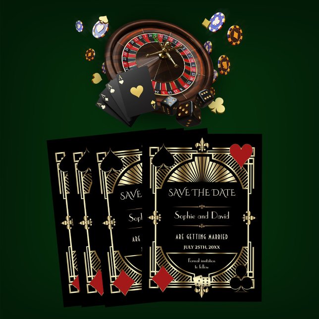 Glam Guld Gatsby Roaring 20:e Bröllop spara datum Inbjudningar (Skapare uppladdad)