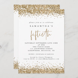 Glam Guld Glitter 50 Party White Inbjudningar