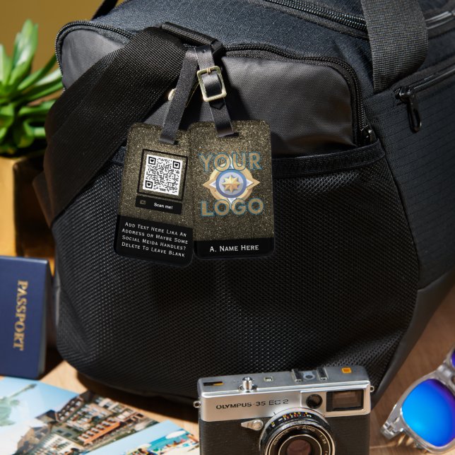 Glam Guld Glitter Business Anpassningsbar Logotyp, Bagagebricka (Fram & Baksida)