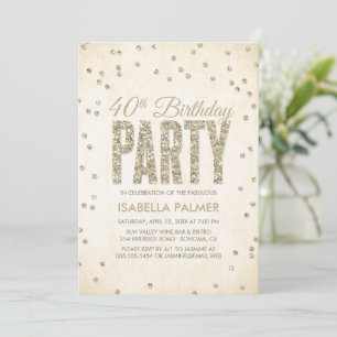 Glam Guld Glitter Confetti 40:e födelsedagen Party Inbjudningar