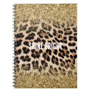 Glam Guld Glitter Cream Leopard Skriv ut Anteckningsbok