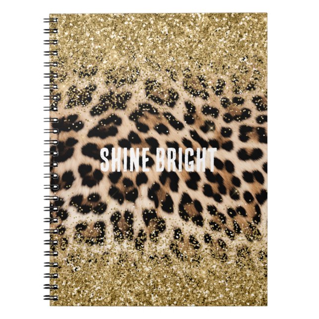 Glam Guld Glitter Cream Leopard Skriv ut Anteckningsbok (Framsidan)