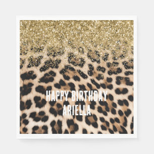 Glam Guld Glitter Cream Leopard Skriv ut Pappersservett