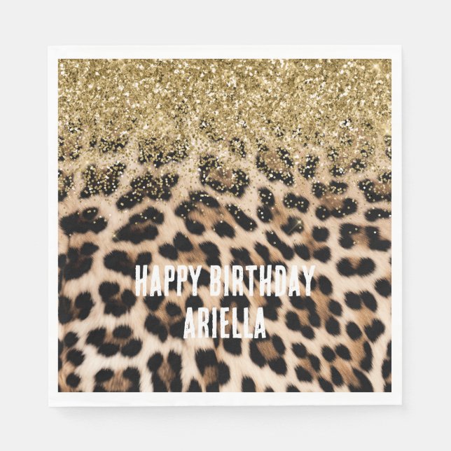 Glam Guld Glitter Cream Leopard Skriv ut Pappersservett (Framsidan)