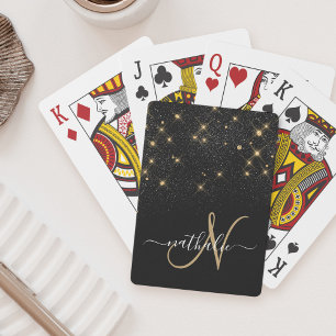 Glam Guld Glitter Diamond Gnistra Elegant Monogram Casinokort