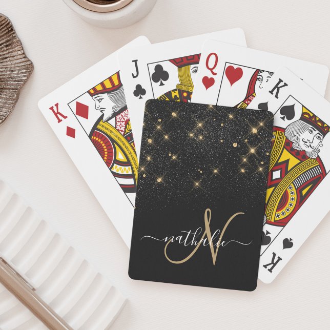 Glam Guld Glitter Diamond Gnistra Elegant Monogram Casinokort (Skapare uppladdad)