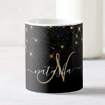 Glam Guld Glitter Diamond Gnistra Elegant Monogram Kaffemugg<br><div class="desc">Skapa din egen personlig svart och guld diamant gnistra kaffe mugg med anpassningsbar monogram och namn.</div>