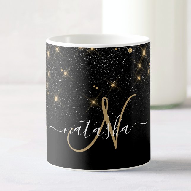 Glam Guld Glitter Diamond Gnistra Elegant Monogram Kaffemugg (Skapare uppladdad)