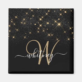 Glam Guld Glitter Diamond Gnistra Elegant Monogram Magnet
