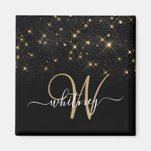 Glam Guld Glitter Diamond Gnistra Elegant Monogram Magnet
