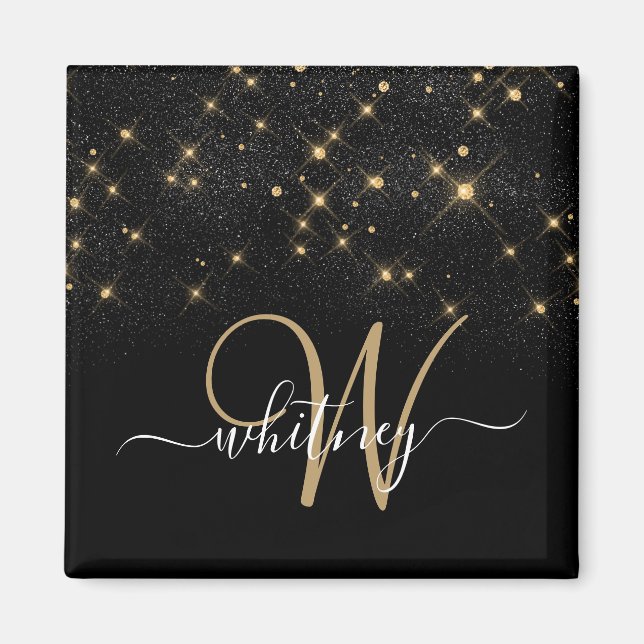 Glam Guld Glitter Diamond Gnistra Elegant Monogram Magnet (Framsidan)