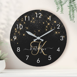 Glam Guld Glitter Diamond Gnistra Elegant Monogram Rund Klocka