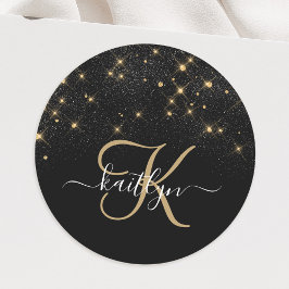 Glam Guld Glitter Diamond Gnistra Elegant Monogram Runt Klistermärke