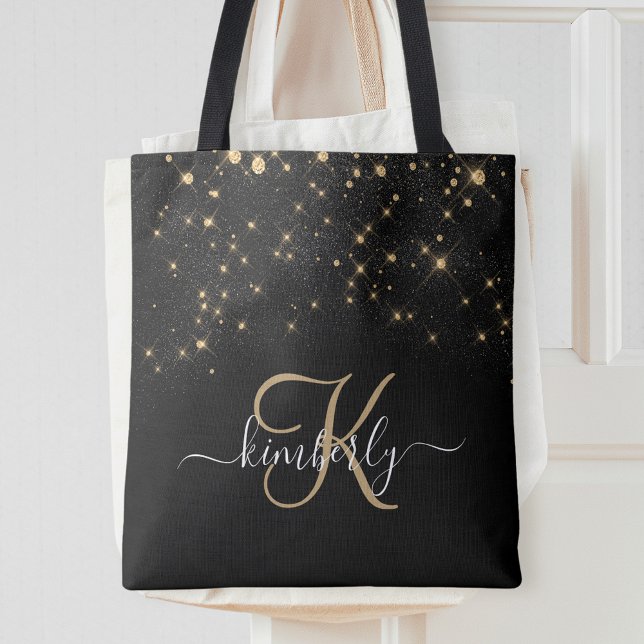 Glam Guld Glitter Diamond Gnistra Elegant Monogram Tygkasse (Skapare uppladdad)