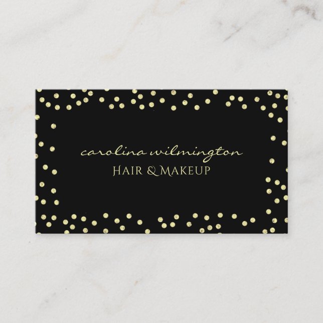 Glam Guld Glitter Dots på Black Boutique Tilläggskort (Framsida)