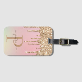Glam Guld Glitter Dricks Elegant Monogram Bagagebricka