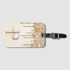 Glam Guld Glitter Dricks Elegant Monogram Bagagebricka