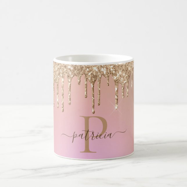 Glam Guld Glitter Dricks Elegant Monogram Kaffemugg (Center)
