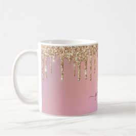 Glam Guld Glitter Dricks Elegant Monogram Kaffemugg