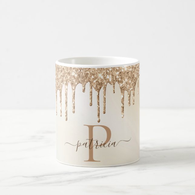 Glam Guld Glitter Dricks Elegant Monogram Kaffemugg (Center)