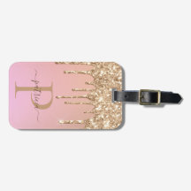 Glam Guld Glitter Drips Elegant Monogram Luggage