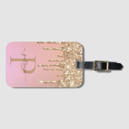 Glam Guld Glitter Drips Elegant Monogram Luggage Bagagebricka