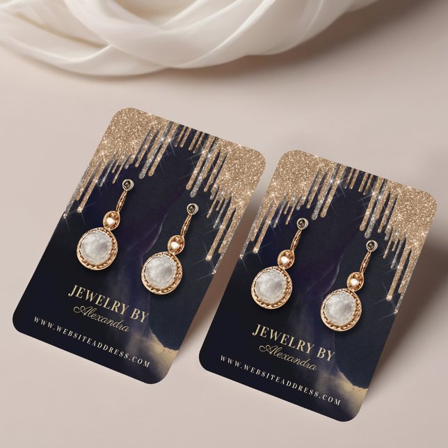 Glam Guld Glitter Drips Juvelry Earring Visning  Visitkort (Glam Gold Glitter Drips Jewelry Earring Display Business Card)