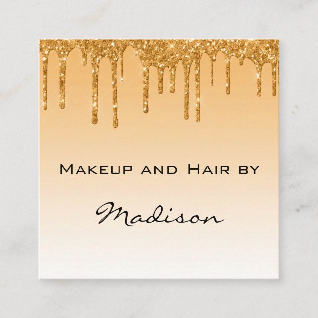 Glam Guld - Glitter Drips Makeup Artist Fyrkantigt Visitkort (Framsida)