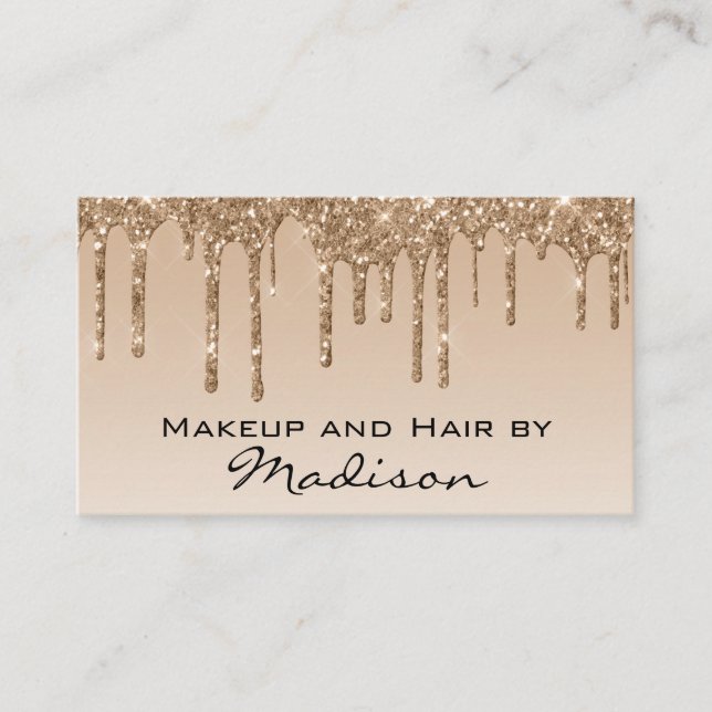 Glam Guld - Glitter Drips Makeup Artist Visitkort (Framsida)