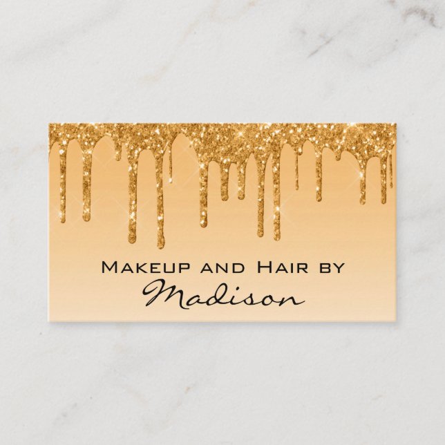 Glam Guld - Glitter Drips Makeup Artist Visitkort (Framsida)