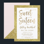 Glam guld glitter foil  rosa sweet sixteen inbjudningar<br><div class="desc">Glam guld glitter foil ram  rosa Sweet 16 födelsedagsfest inbjudan med penselmanustypografi med elegant calligrafi. Färgen för vit och  rosa är fullt anpassade.</div>