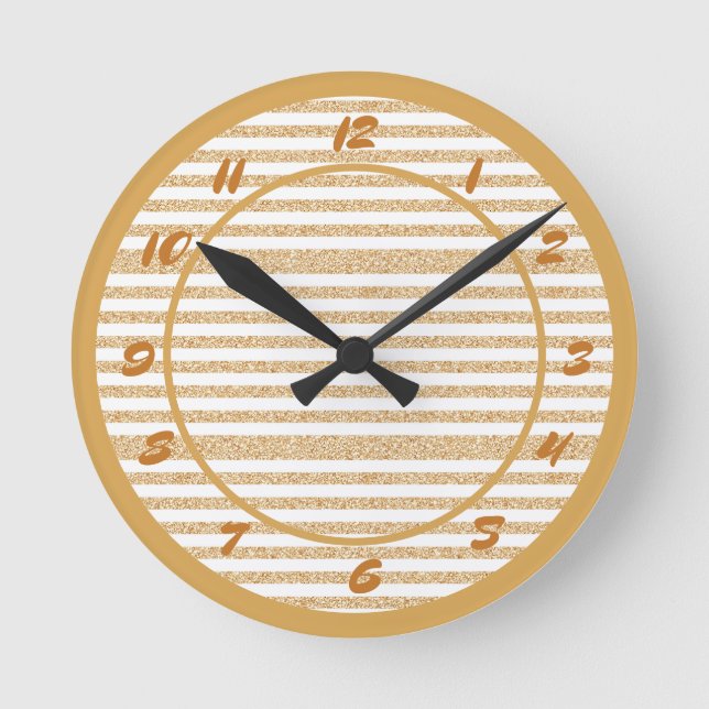 Glam Guld Glitter Gnistra Rand dekorativ Rund Klocka (Framsida)