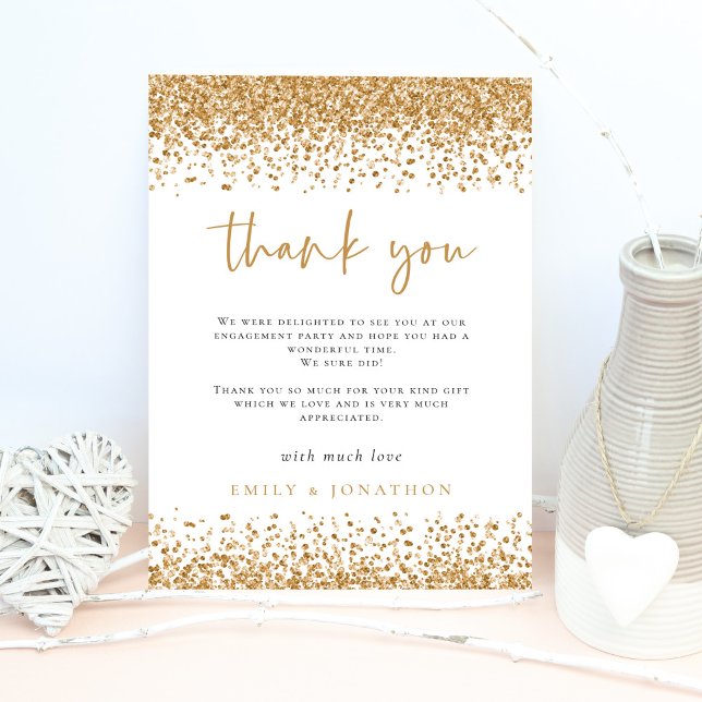 Glam Guld Glitter Gräns Förlovning Tack Kort (Skapare uppladdad)