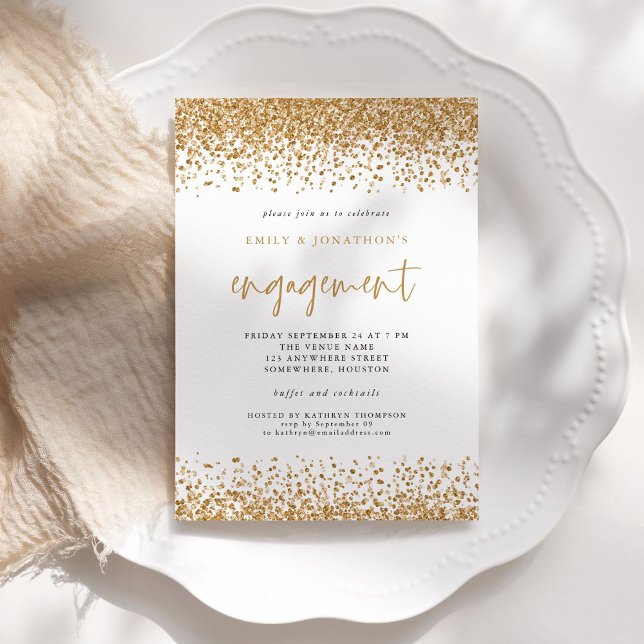 Glam Guld Glitter Gräns Printable Förlovning Inbjudningar (Skapare uppladdad)