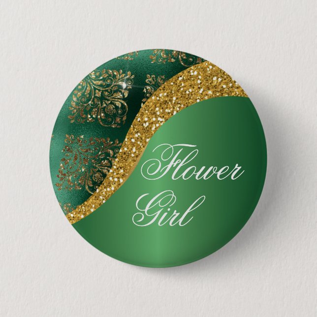 Glam Guld Glitter Grönt Metallic Flower Girl Knapp (Framsida)