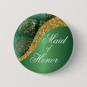 Glam Guld Glitter Grönt Metallic Maid of honor Knapp