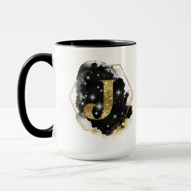 Glam Guld Glitter J Monogram Mugg (Vänster)